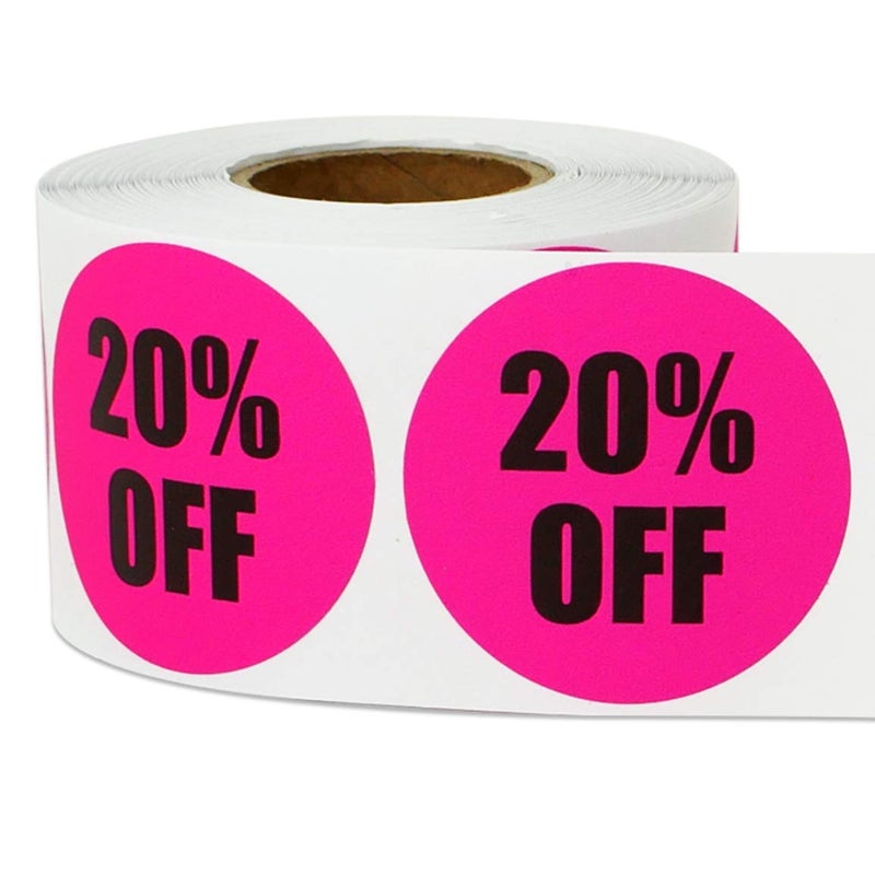 OfficeSmartLabels 20 Percent Off Stickers - Discount Sale Labels for Small Business Supplies Retail Store Markdown Pricing Stickers - 1.5 Inch Round Circle Fluorescent Pink Adhesive - 300 Labels/Roll - Image 4